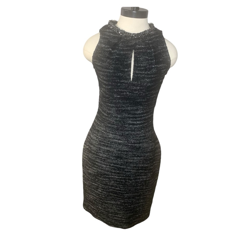 ST.‎ JOHN COUTURE Elegant Black & Silver Sleeveless Dress - Size 2